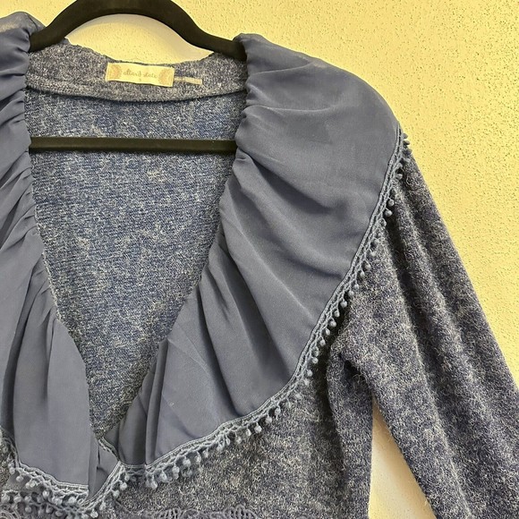 Altar’d State Ruffle Button Down Blue Sweater Cardigan Dress Small Side Pockets - Picture 4 of 16